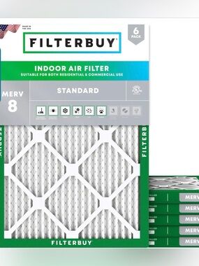 FILTERBUY 10x25x1 MERV 8 PLEATED AIR FILTER 6 Pack NIB